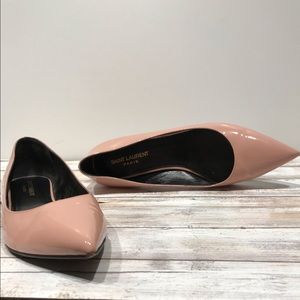 YSL - Nude Patent Leather Pointed Toe Flats - 39